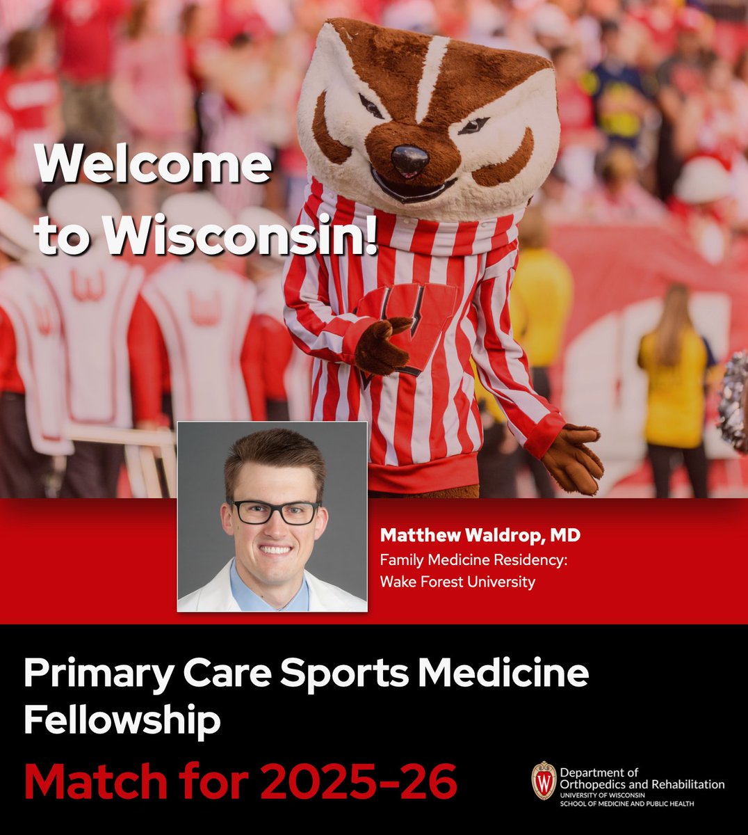 UW Orthopedics and Rehabilitation (@wiscorthopedics) on Twitter photo Congratulations to Dr. Matthew Waldrop on his Primary Care Sports Medicine Fellowship match at <a href="/uwsmph/">UW School of Medicine and Public Health</a> – we look forward to seeing you here in July! Congratulations to Dr. Matthew Waldrop on his Primary Care Sports Medicine Fellowship match at <a href="/uwsmph/">UW School of Medicine and Public Health</a> – we look forward to seeing you here in July!