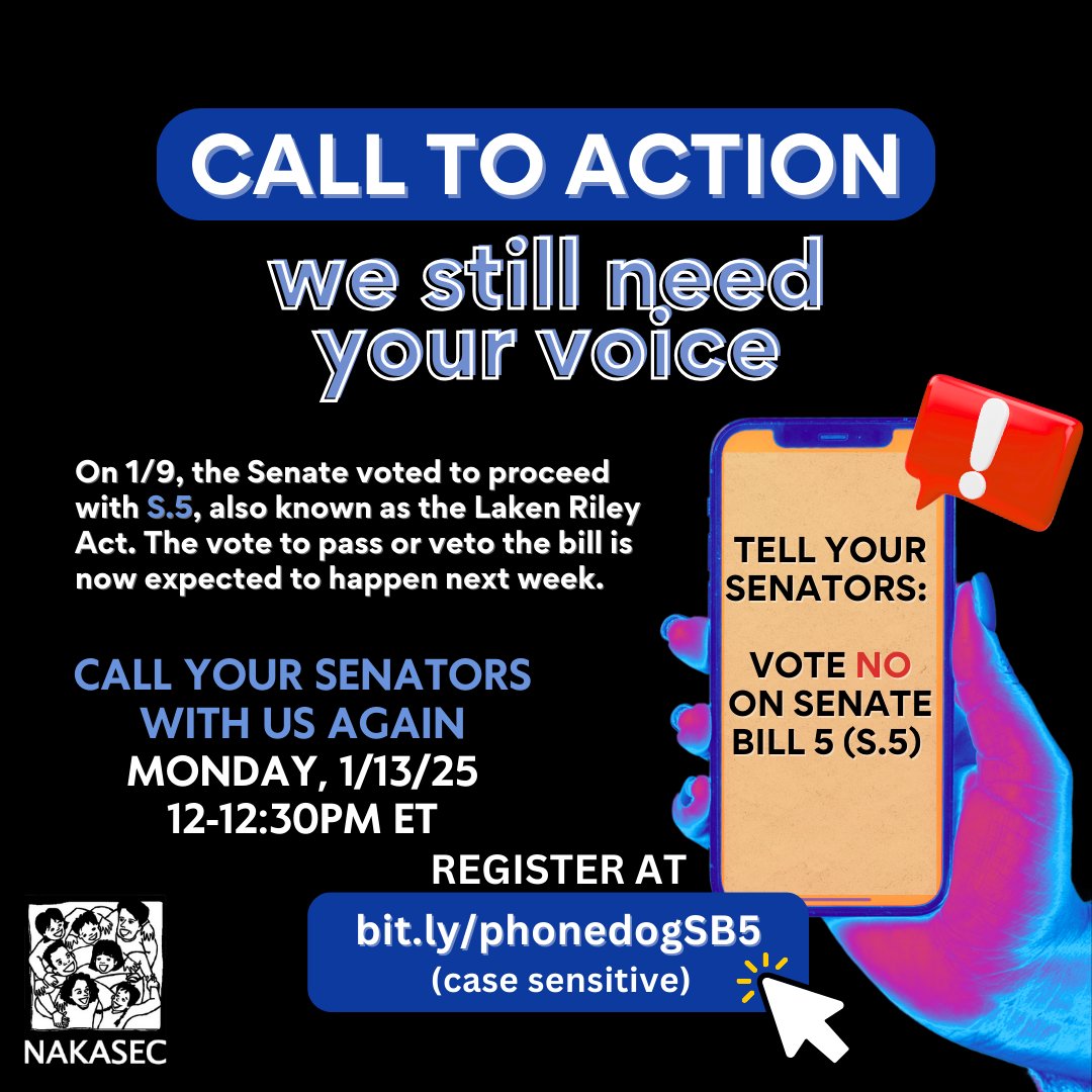 The impact of the Laken Riley Act, also known as S.5, would be detrimental to immigrant communities across the nation, destroying our families &amp; wreaking havoc on our immigration system.

Take action to call your Senators &amp; urge them to vote NO at bit.ly/phonedogSB5