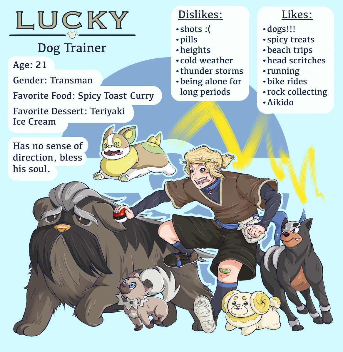 artscrumbs's tweet photo. Next Pokémon trainer OC, good boy Lucky!! If lost and found please find his name and address in his pokeball pendant. 
#pokemon #pokemonart #pokemonoc #pokemontrainer #originalcharacter https://t.co/KgU8OEGPGC