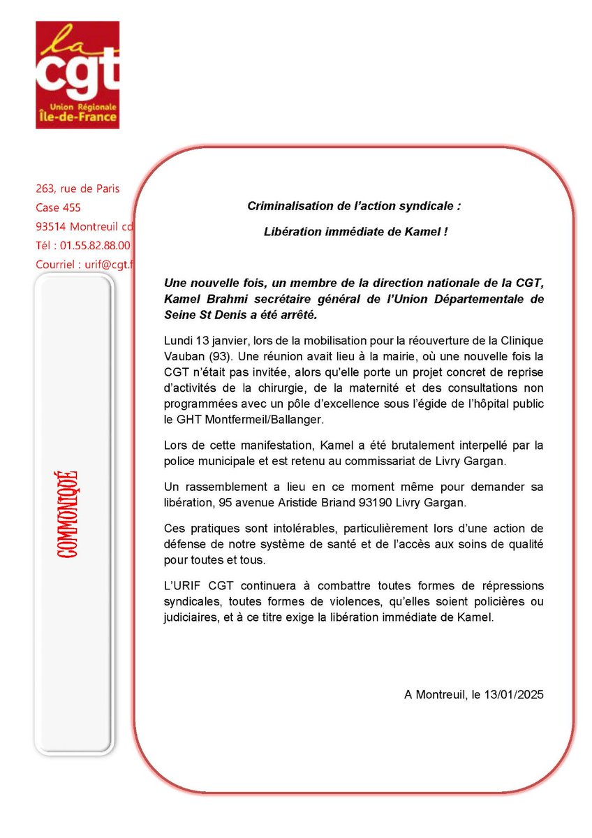 Syndicaliste... Pas voyou !

Pendant que les voyous condamnés à la prison ferme (sous bracelet dans ses maisons) peuvent se balader aux Seychelles, l'Etat arrête les syndicalistes qui défendent l'hôpital public et le bien collectif

Libérez Kamel