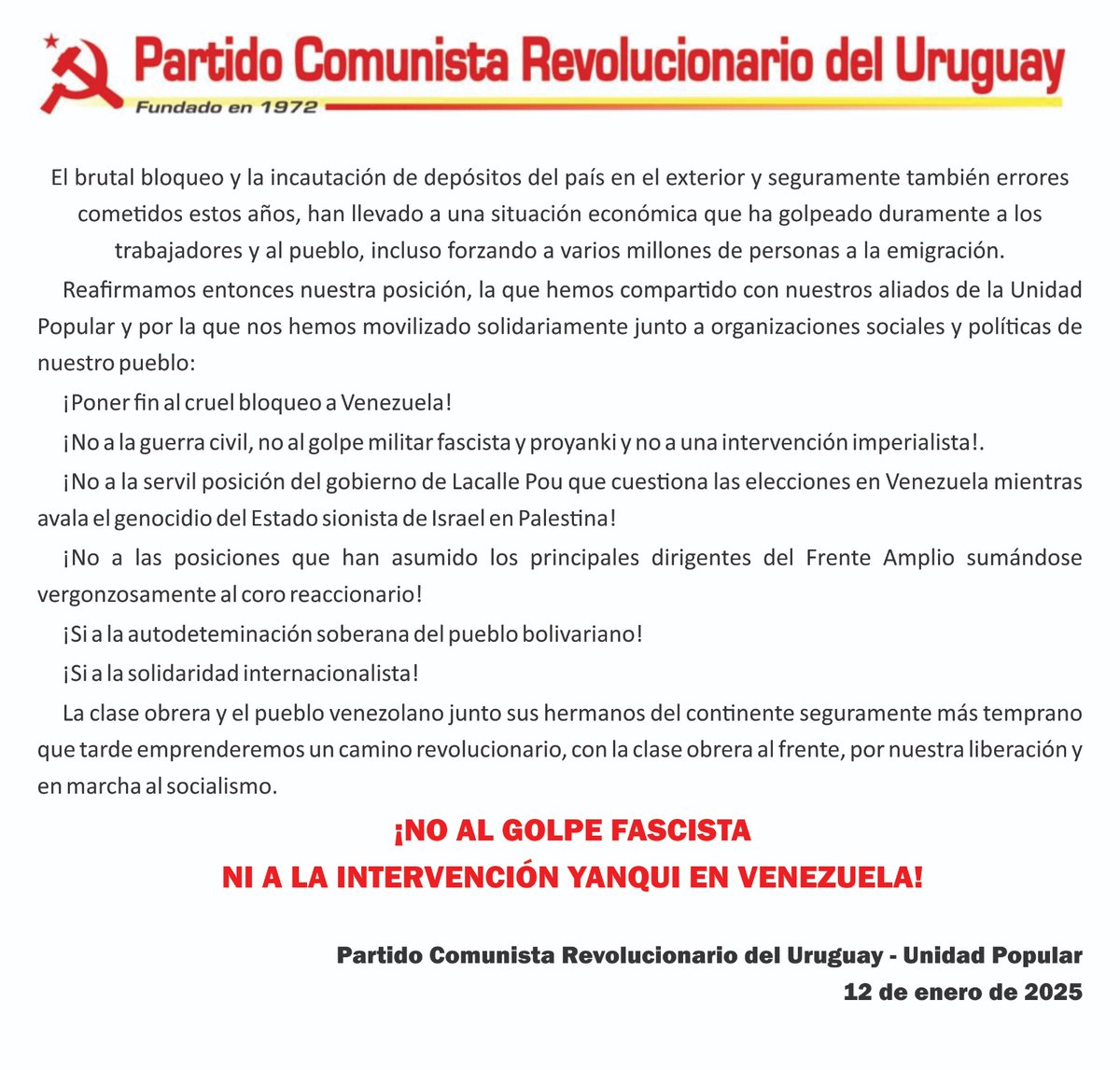 Asumió Nicolás Maduro en Venezuela.
NO al INTENTO de GOLPE FASCISTA de Corina, Edmundo y la oligarquía venezolana.
NO a la intervención yanqui.

"En el imperialismo no hay que confiar ni tantito así, NADA"
Ernesto Che Guevara