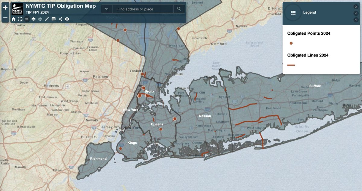 NYMTC's tweet image. Dive into details about transportation projects in your area through NYMTC’s Interactive TIP Obligation Map! These federally funded projects are shaping highways, public transit, multi-modal paths and more. Check it out: bit.ly/3e9QneK #InteractiveMap