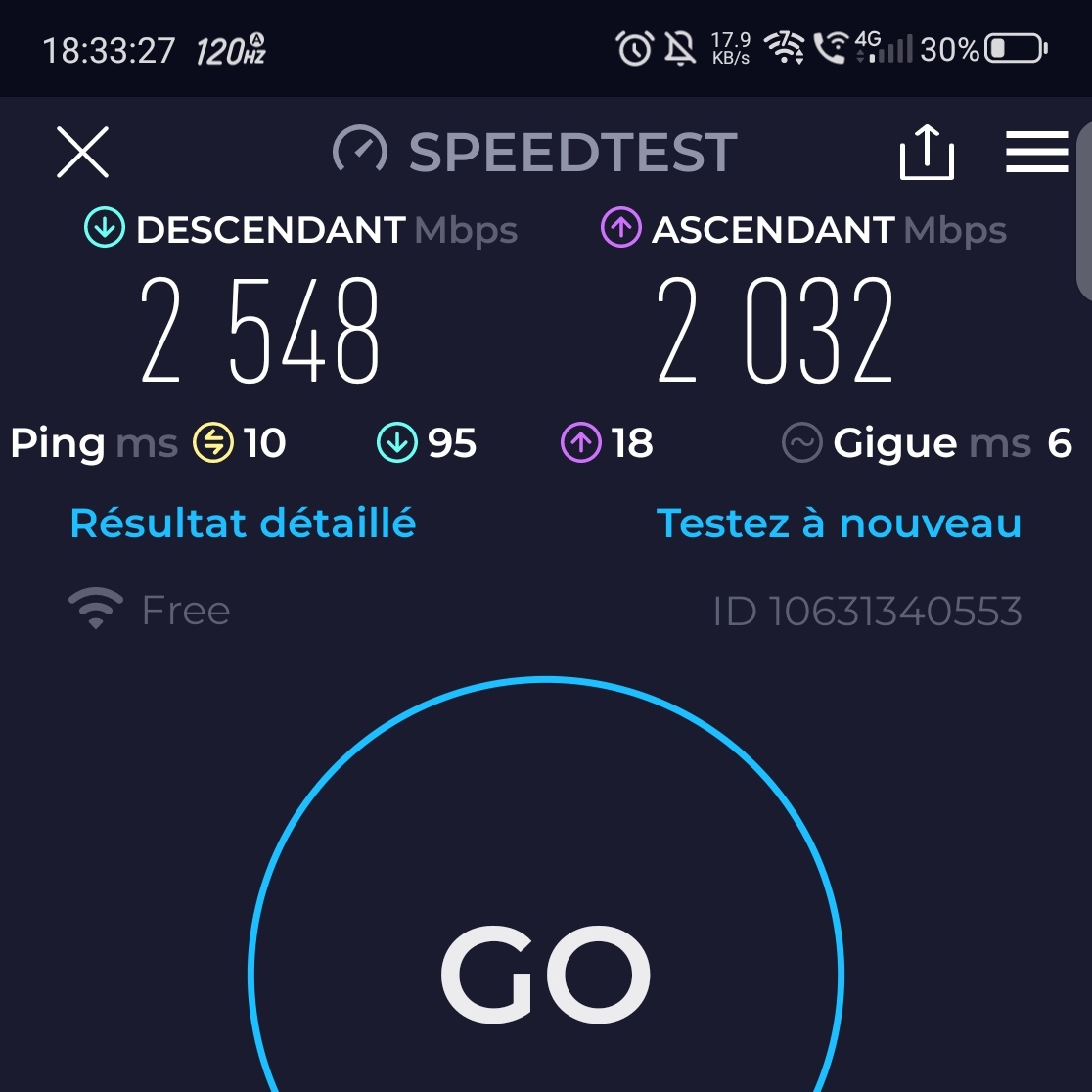 jgalode61's tweet photo. #Free #FreeboxUltra premier test en #WIFI7 avec mon #RedMagic9Pro #fibre #FTTH https://t.co/akT3uvy5uy