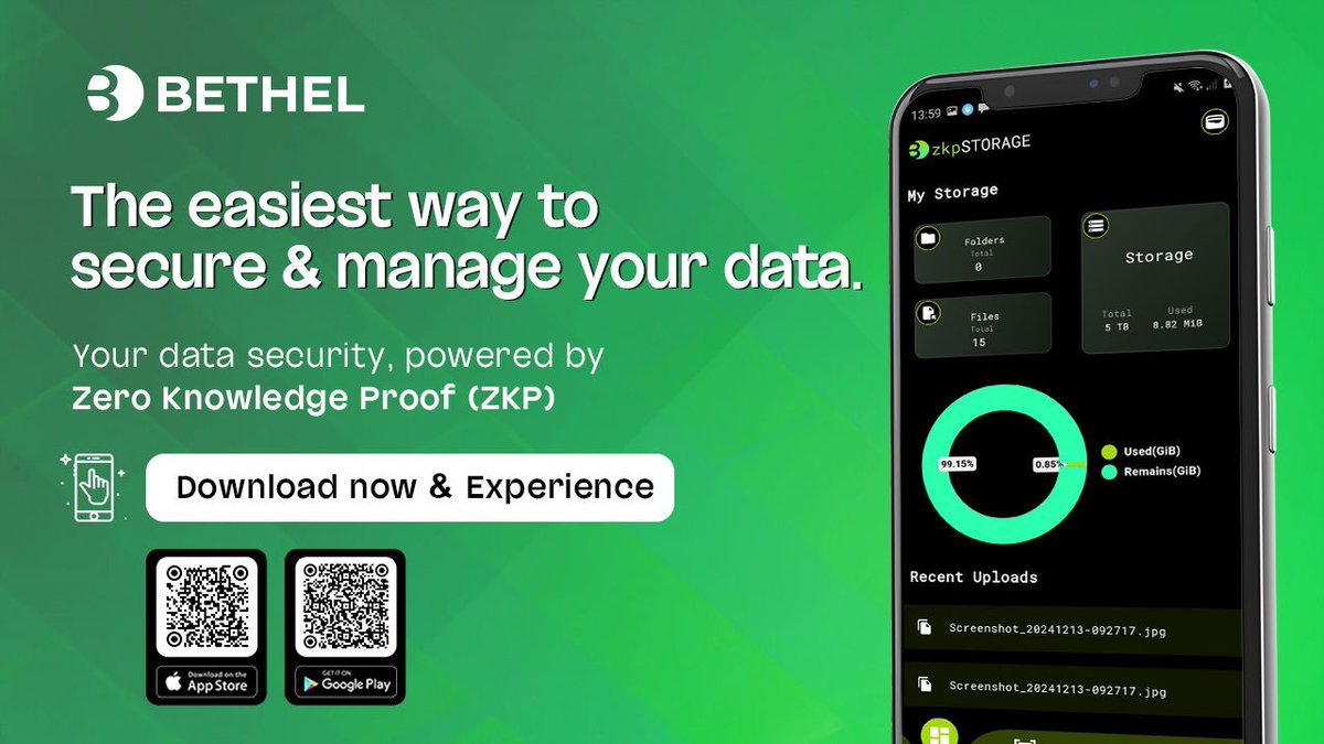 geekdezign's tweet photo. Experience BETHEL zkpStorage Anywhere – Now on Mobile!
The new BETHEL app is here, bringing the power of zkpStorage to your mobile device. Simplify access, manage securely, and experience privacy like never before – anytime, anywhere. Scan the QR and download now #Bethelnet https://t.co/HRikW2P589