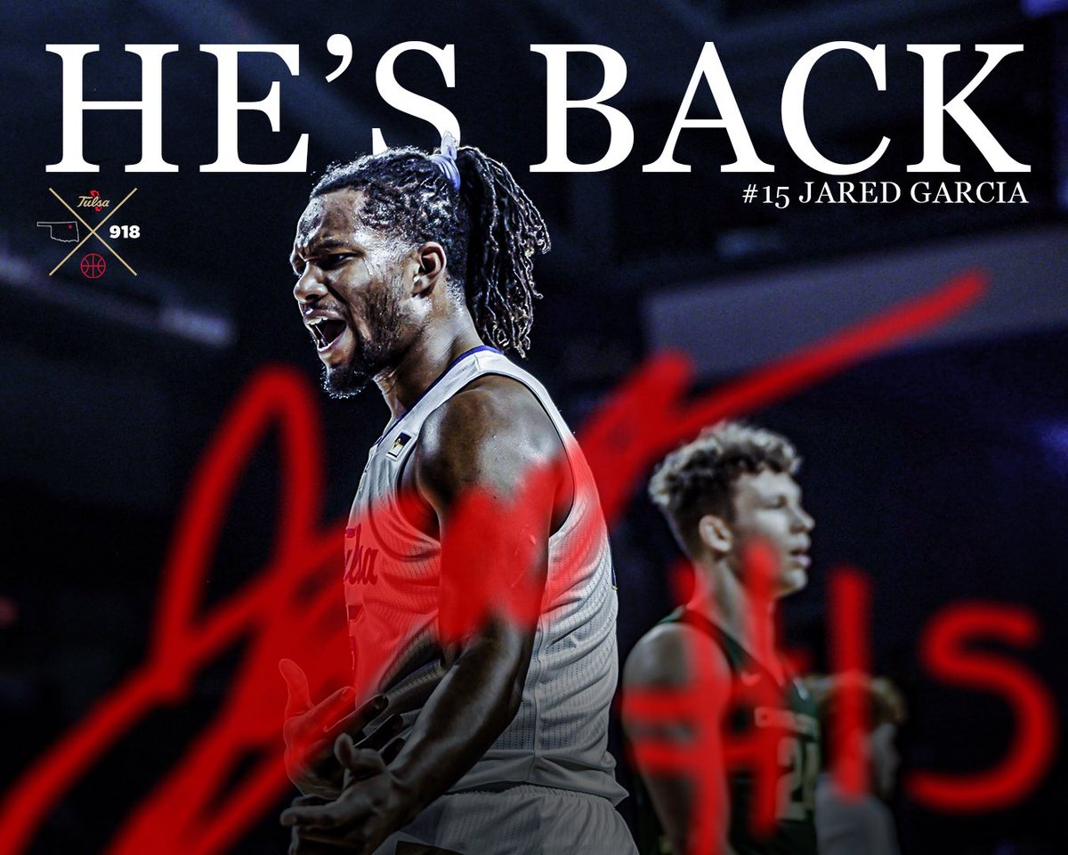 TulsaMBB's tweet photo. He’s back!

Jared Garcia made his 2024-25 season debut last night, scoring 11 points and grabbing three rebounds in Tulsa’s win against Charlotte! https://t.co/CRo6aP6Vtq