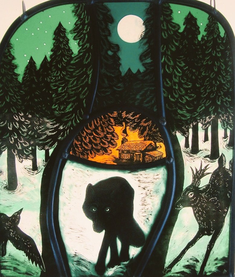 January #fullmoon is known as the '#WolfMoon' because wolves can be heard howling at this time of year.... 'Winter Full Moon' by stained glass artist Tamsin Abbott #WomensArt