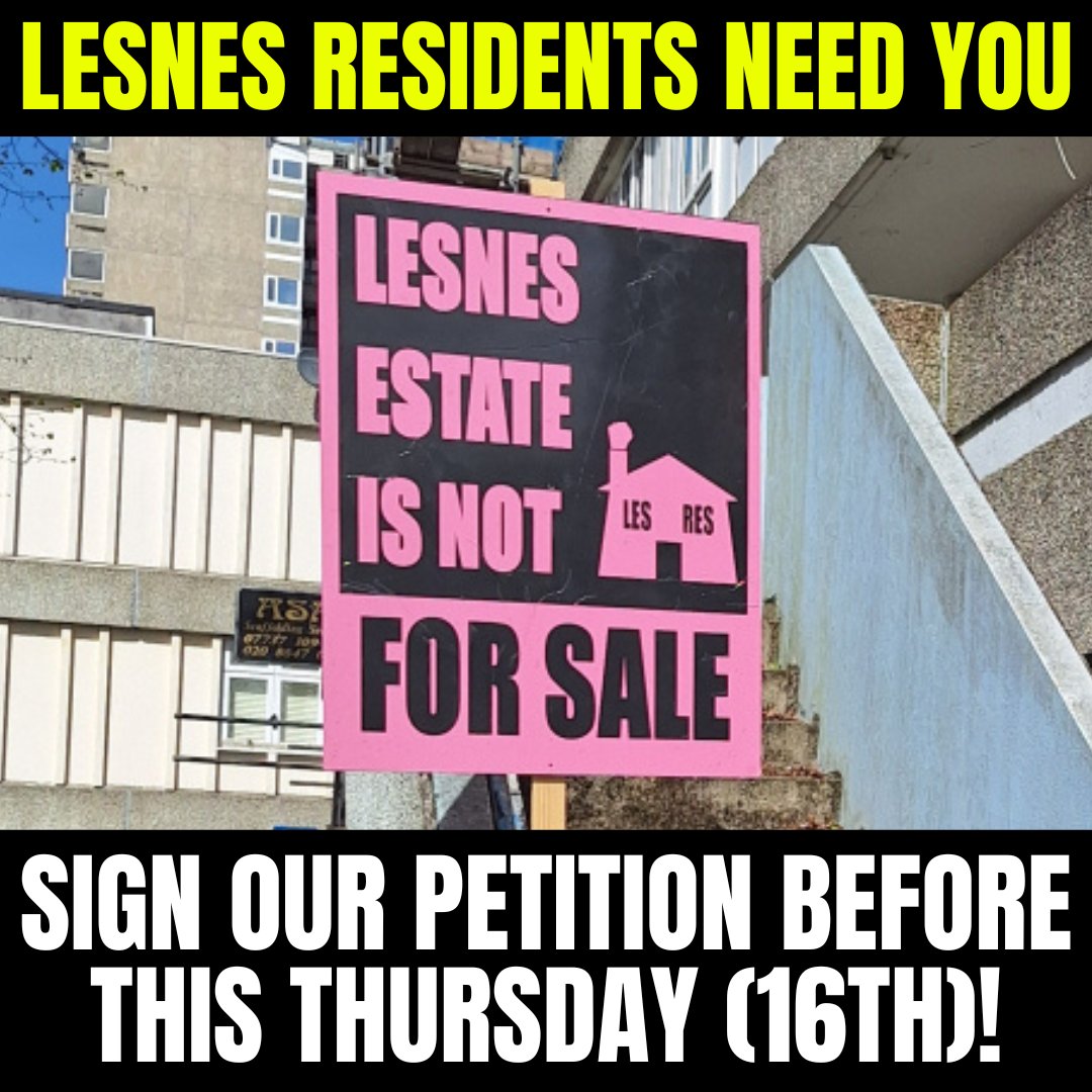 ⏰ 3 days to go until Lesnes Estate residents present their petition to London Mayor Sadiq Khan and Peabody's John Lewis.

Sign and share the petition - with your help, residents will be closer to saving the estate from Peabody's regeneration. 
chng.it/2V5xwqdyTJ