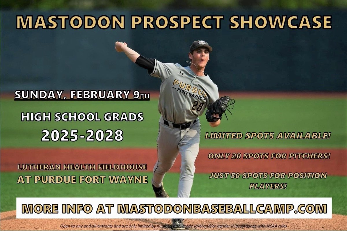 MastodonBSB's tweet photo. MASTODON PROSPECT SHOWCASE COMING SOON! 🐘

Your chance to be seen by PFW coaching staff 👇

☑️ 5 current players on roster were signed from PFW showcases!

⚠️ First 20 pitchers &amp; 50 position players to sign up will secure a spot

🚨 Register now at https://t.co/OPUDvTaKc9 🚨 https://t.co/DqGfXu8uUz