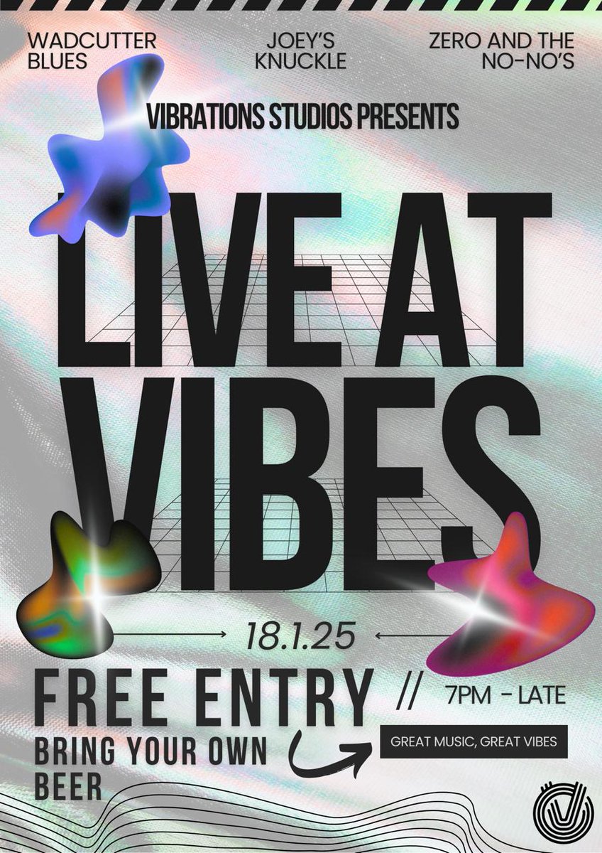 THIS SATURDAY at VIBRATIONS STUDIOS, Lockwood Huddersfield: Live at Vibes is back!

🎙️ 3 amazing bands
🎙️ free entry
🎙️ vegan curry
🎙️ BYOB

MUSIC: Joey's Knuckle, Wadcutter Blues, Zero And The No No's