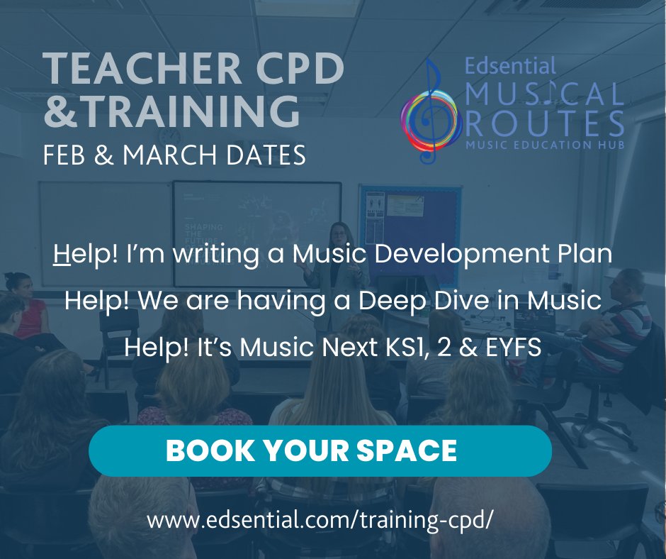 🚀Music Training This Term!

Ready to grow your skills? 🌟 Each month, we’re bringing you workshops, webinars, and resources designed to help you thrive!

✨ What to Expect:
🤝 Confidence in your topic
🎥 Expert-led webinars

Explore dates: edsential.com/training-cpd/