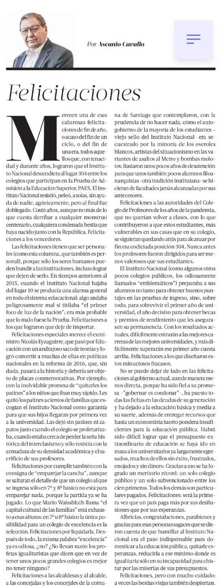 "Felicitaciones", por Ascanio Cavallo.