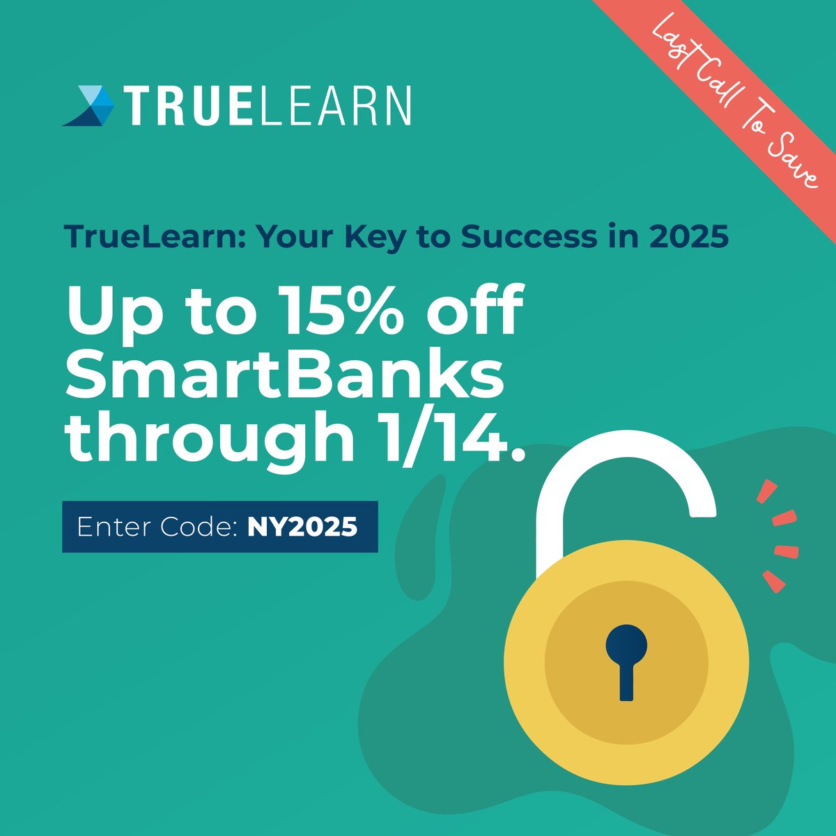 TrueLearnLLC's tweet photo. Identify Weak Spots, Master Exam Day! 🎉

It's your last call to save up to 15% off SmartBanks through tomorrow. 

It’s time to study smarter, not harder. 

👉Tap the link: https://t.co/SmB1Wc4orJ

#newyear #2025 #study #healthcare #student #resident #sale #truelearn https://t.co/cZGybnWqsK