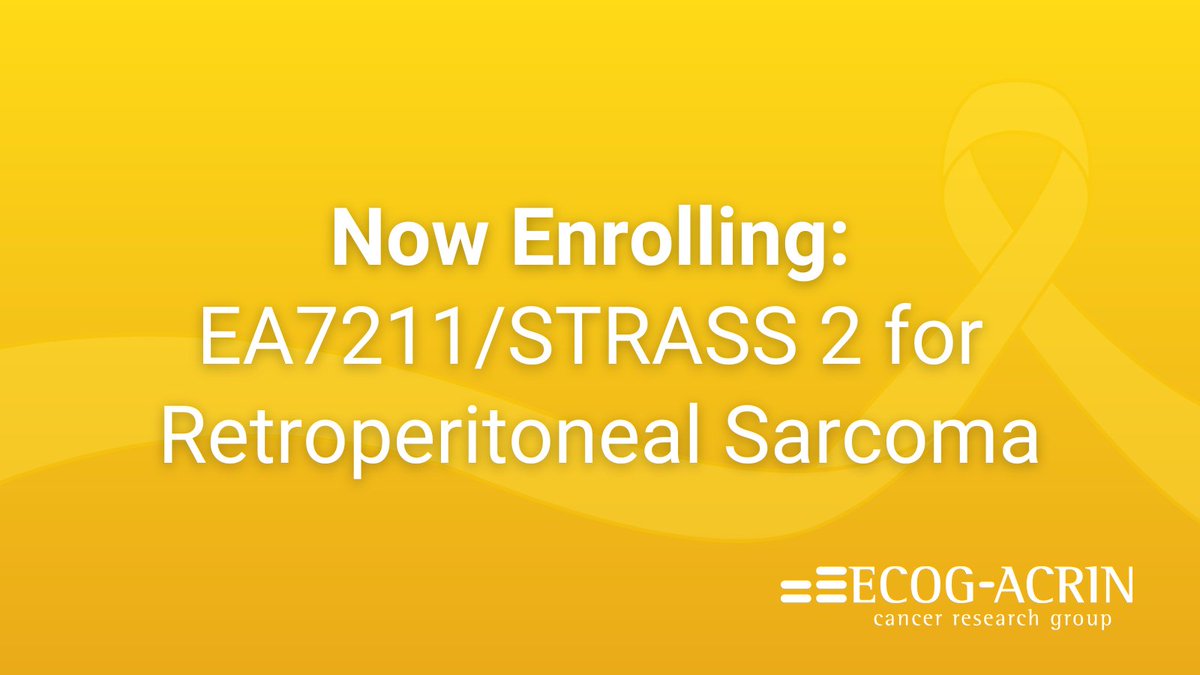 #ClinicalTrial EA7211/STRASS 2, led in the US by <a href="/kencardonaMD/">Ken Cardona</a>, is the second randomized study ever performed in retroperitoneal soft tissue sarcoma &amp; is enrolling patients in the US, Europe, Canada, Australia, New Zealand, &amp; Japan! bit.ly/EA7211 <a href="/EORTC/">EORTC</a> <a href="/richardriedelmd/">Richard Riedel</a>