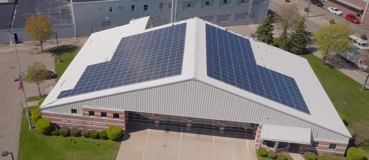 Enphase's tweet photo. Erie, Pennsylvania's Central Fire Station is now fully powered by renewable energy, thanks to an innovative solar installation by Solar Revolution Erie, supported by Enphase! 🚒

As an emergency operations hub, this Central Fire Station requires 24/7 uptime, 365 days a year. To lead in sustainability and ensure climate resiliency, the City of Erie aimed for 100% renewable energy. With Enphase's innovative commercial solar products, Solar Revolution rose to the occasion.

John Purvis, Founder of Solar Revolution, shared his appreciation: "Enphase always looks for ways to make installers’ lives easier, from great training and customer support to smooth installations and reliable RMA processes."

Today, the City of Erie proudly showcases the Central Fire Station installation, leveraging the Kiosk View in the Enphase Installer Portal to display the system's clean energy production.

Check out how this project exemplifies our commitment to sustainable solutions and resilient communities: https://t.co/wchZXH0PlF

*Certain Enphase products are only available to customers in select regions at this time.