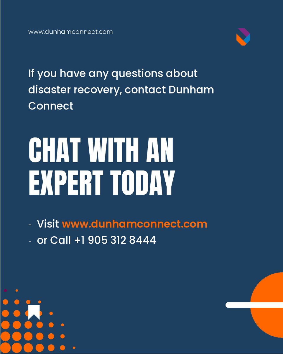 TheDunhamGroup's tweet image. As we become more reliant on technology, there is a growing threat of IT disasters impacting businesses and individuals.

If you have any questions about disaster recovery contact us: dunhamconnect.com/contact 
.
#Hamiltontechsupport #techsupporthamilton #disasterrecovery