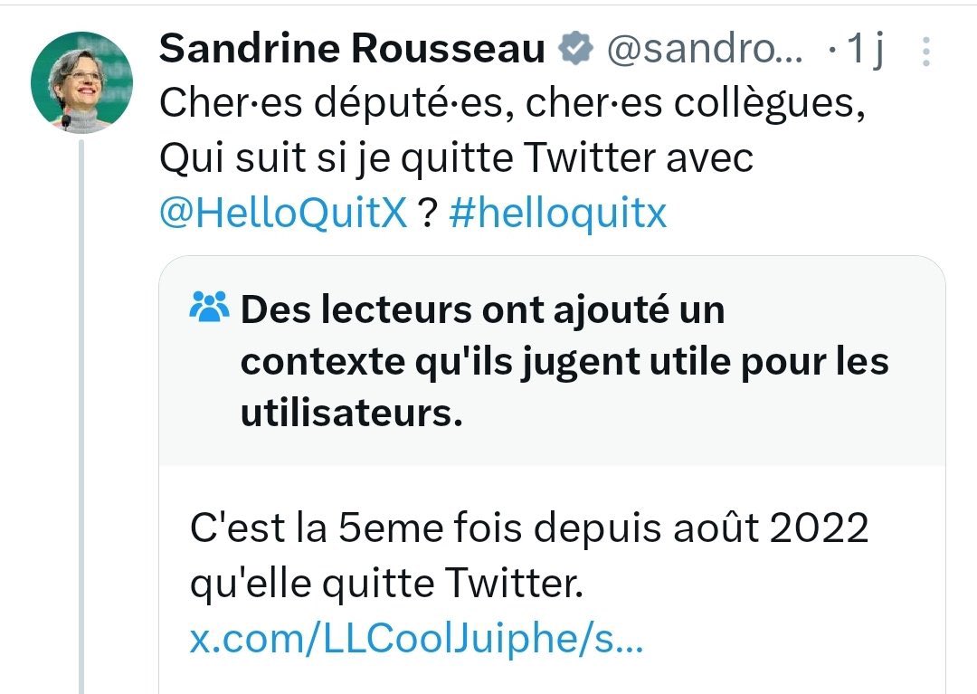 Sandrine Rousseau quitte Twitter pour la 5e fois depuis 2022. Une vraie performance écologique : elle recycle ses départs mieux que ses idées. Pas d’inquiétude, elle reviendra vite pour nous expliquer pourquoi respirer est patriarcal.