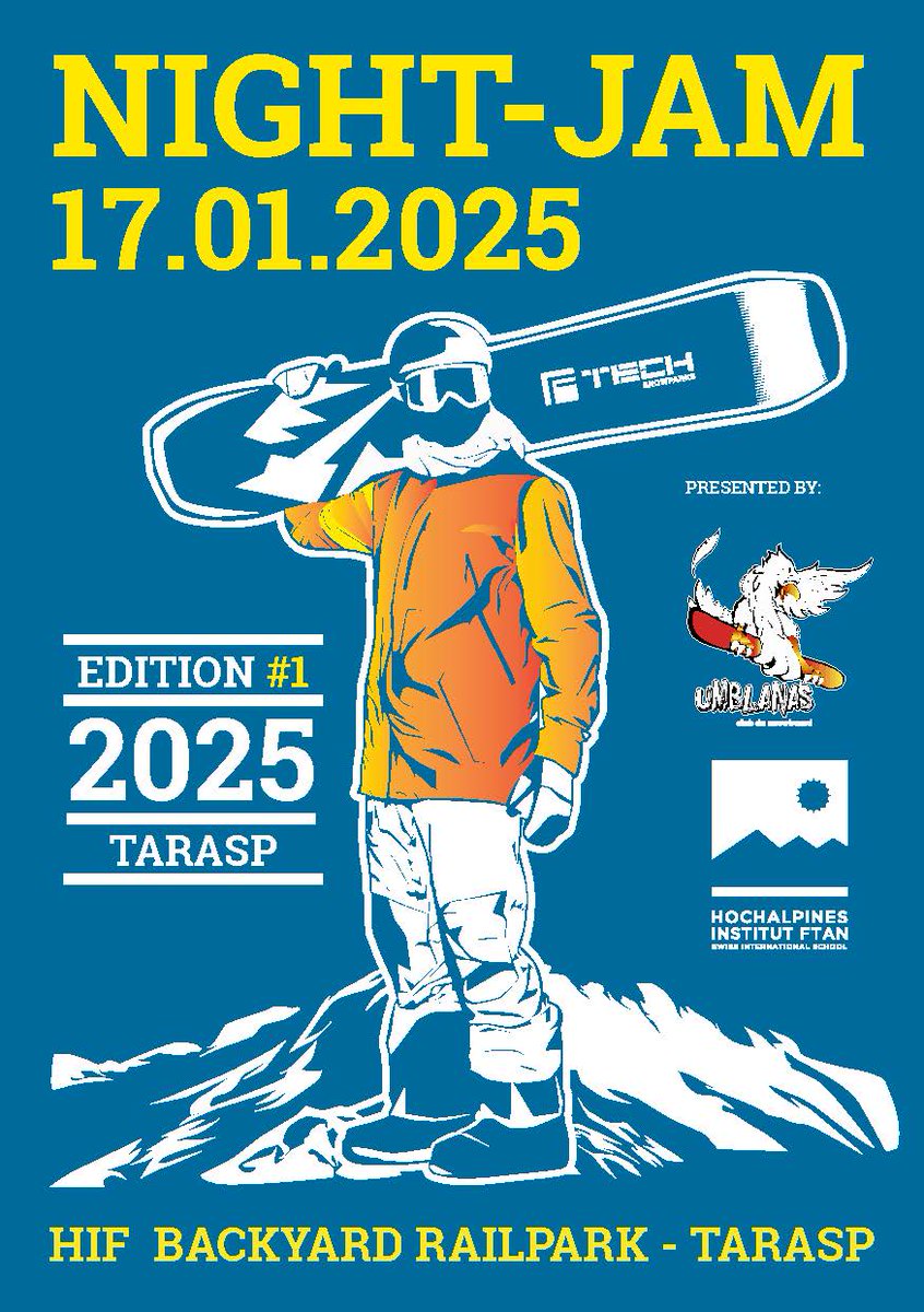 Night-Jam im HIF Backyard Railpark
DAS Freestyle Event in Scuol - jetzt anmelden, die Teilnehmerzahl ist auf 80 begrenzt!
Für Essen und Trinken ist gesorgt - der Dank geht raus an #capunswerkstatt
Wir sehen uns am 17.01. 🏂
#hifsportsacademy #elementscuol @bergbahnenscuol