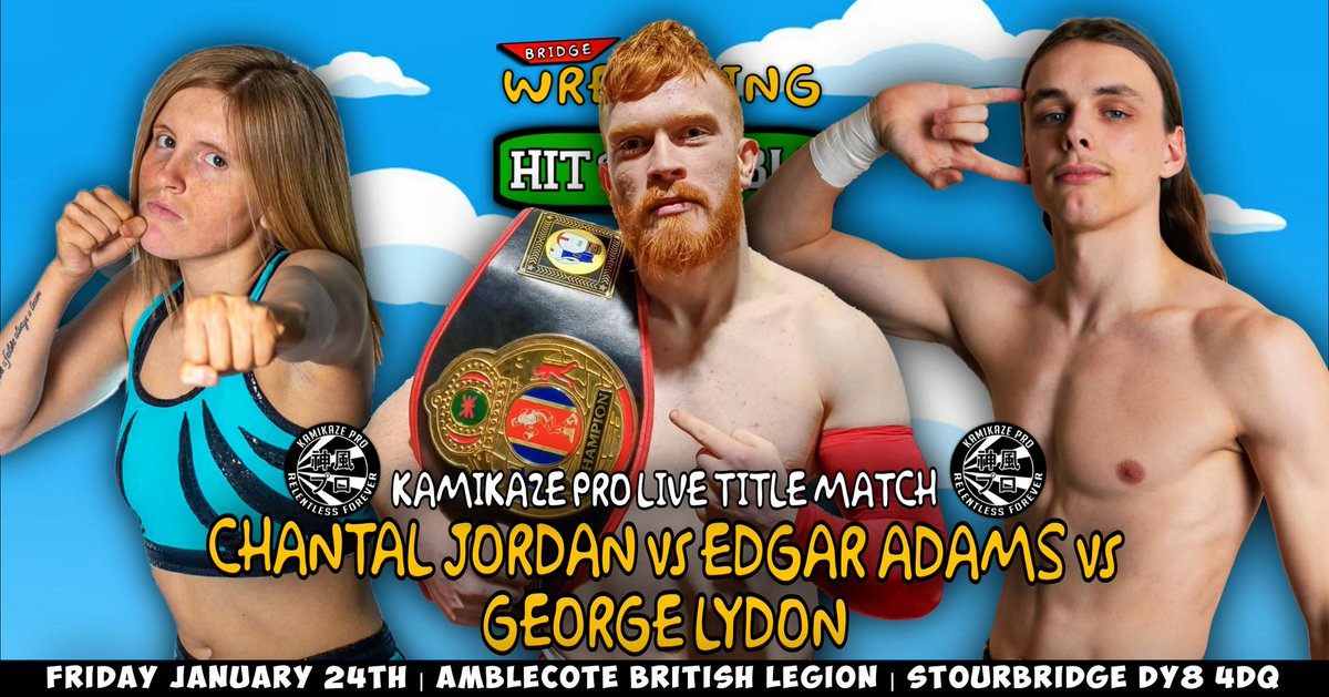 Bridge Pro Wrestling (@bridgeprowres) on Twitter photo โก KAMIKAZE ร BRIDGE PRO โก
FIRST TIME EVER...
The Kamikaze Pro Live Title is defended outside Kamikaze PRO! ๐๐ป
๐ฅ Chantal Jordan vs Edgar Adams (c) vs George Lydon ๐ฅ
The reigning champion up against 2 former champions. 1 HUGE triple threat ๐ฅ
๐๏ธ: eventbrite.co.uk/e/bridge-pro-wโฆ โก KAMIKAZE ร BRIDGE PRO โก
FIRST TIME EVER...
The Kamikaze Pro Live Title is defended outside Kamikaze PRO! ๐๐ป
๐ฅ Chantal Jordan vs Edgar Adams (c) vs George Lydon ๐ฅ
The reigning champion up against 2 former champions. 1 HUGE triple threat ๐ฅ
๐๏ธ: eventbrite.co.uk/e/bridge-pro-wโฆ