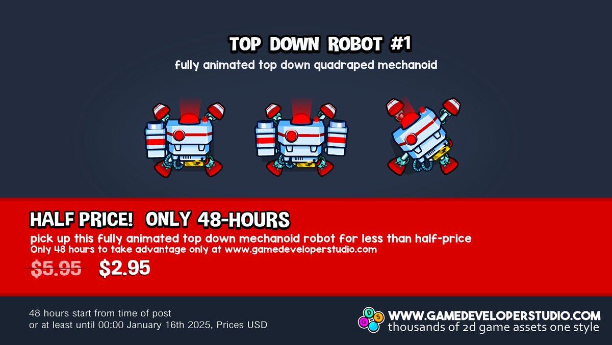 GameDev_studio's tweet image. Double whammy of half-price game sprites just dropped on the site today. Only 48 hours to grab them. gamedeveloperstudio.com

#gamedev #gamedeveloper #gamedev #indiedev #indiedevhour #indiegamedevelopment