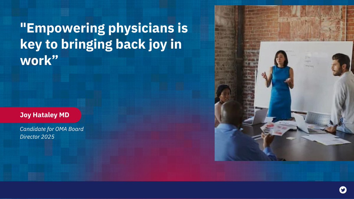 Dr. Joy Hataley (@joyhataley) on Twitter photo #OMA colleagues📢
Please take time to 🗳️
I will work to
✅Integrate our voice into the work of the <a href="/OntariosDoctors/">Ontario Medical Association</a>
✅Strengthen the alliance between our provincial & national assoc
✅Ensure daily needs of Ontario's #physicians are identified & fulfilled
<a href="/WomenOMA/">OMA WOMEN</a> <a href="/DocsOntario/">DoctorsOntario</a> #OMA colleagues📢
Please take time to 🗳️
I will work to
✅Integrate our voice into the work of the <a href="/OntariosDoctors/">Ontario Medical Association</a>
✅Strengthen the alliance between our provincial & national assoc
✅Ensure daily needs of Ontario's #physicians are identified & fulfilled
<a href="/WomenOMA/">OMA WOMEN</a> <a href="/DocsOntario/">DoctorsOntario</a>