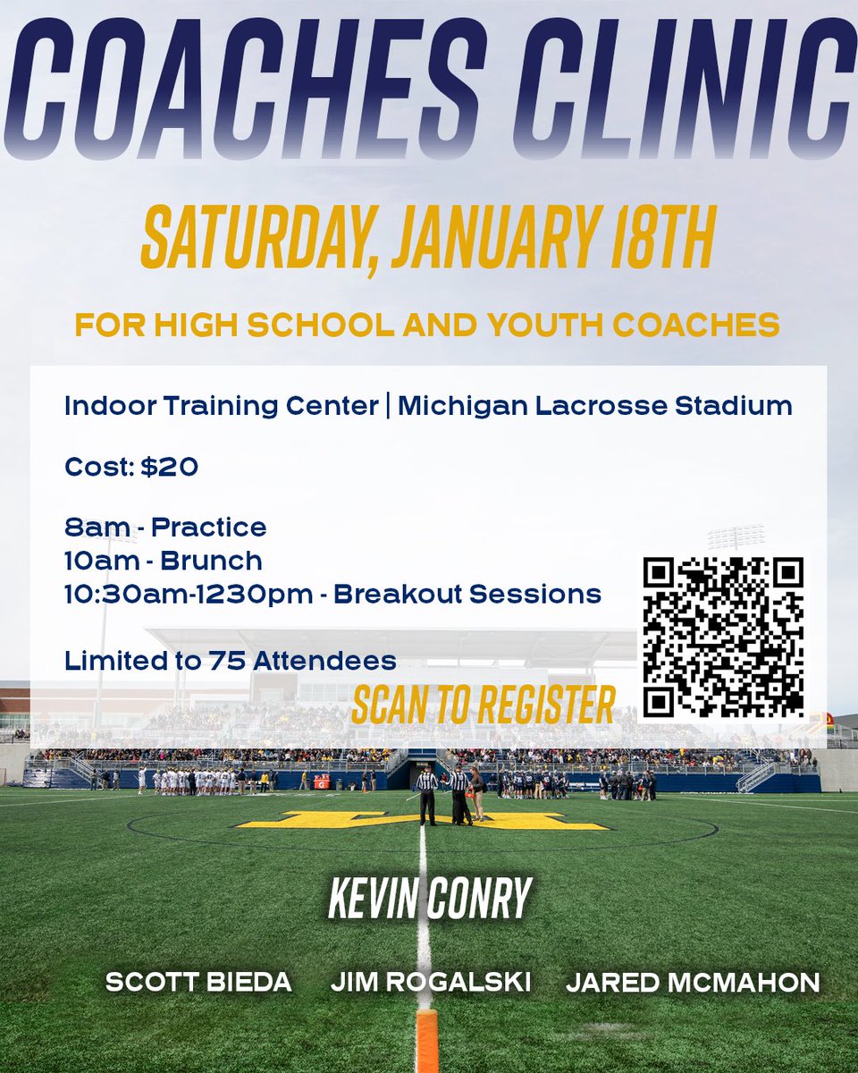 Still time to sign up! The program will feature access to practice, followed by brunch with the coaching staff and breakout sessions. 

#GoBlue〽️