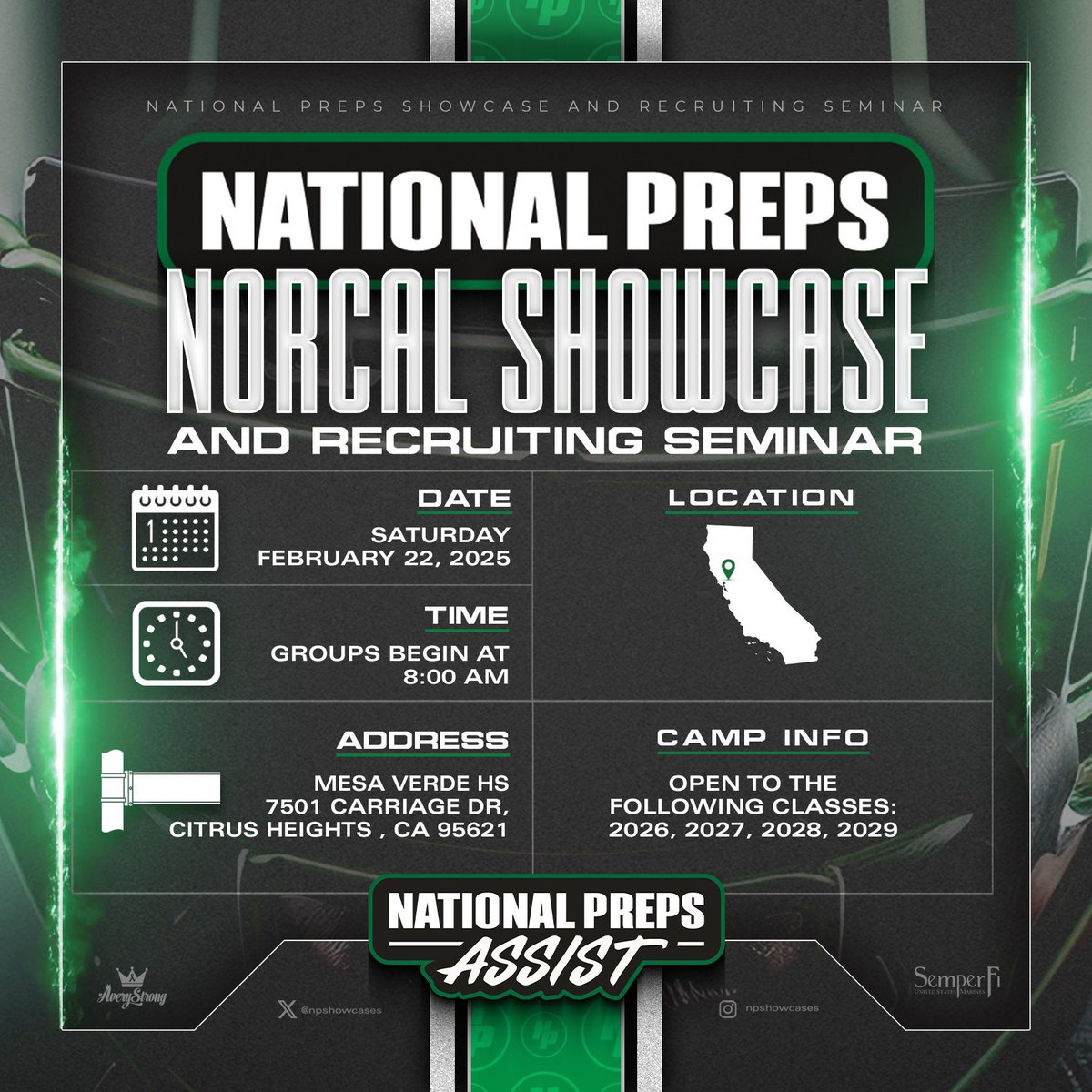 PGregorian's tweet photo. 🚨NORTHERN CALIFORNIA🚨
@NPShowcases ➡️ 2.22.25
📍 Mesa Verde HS
🤝 @BrandonHuffman | @247Sports
🖋️ Register➡️ https://t.co/ohOejrjhIE https://t.co/xOUTWclGde