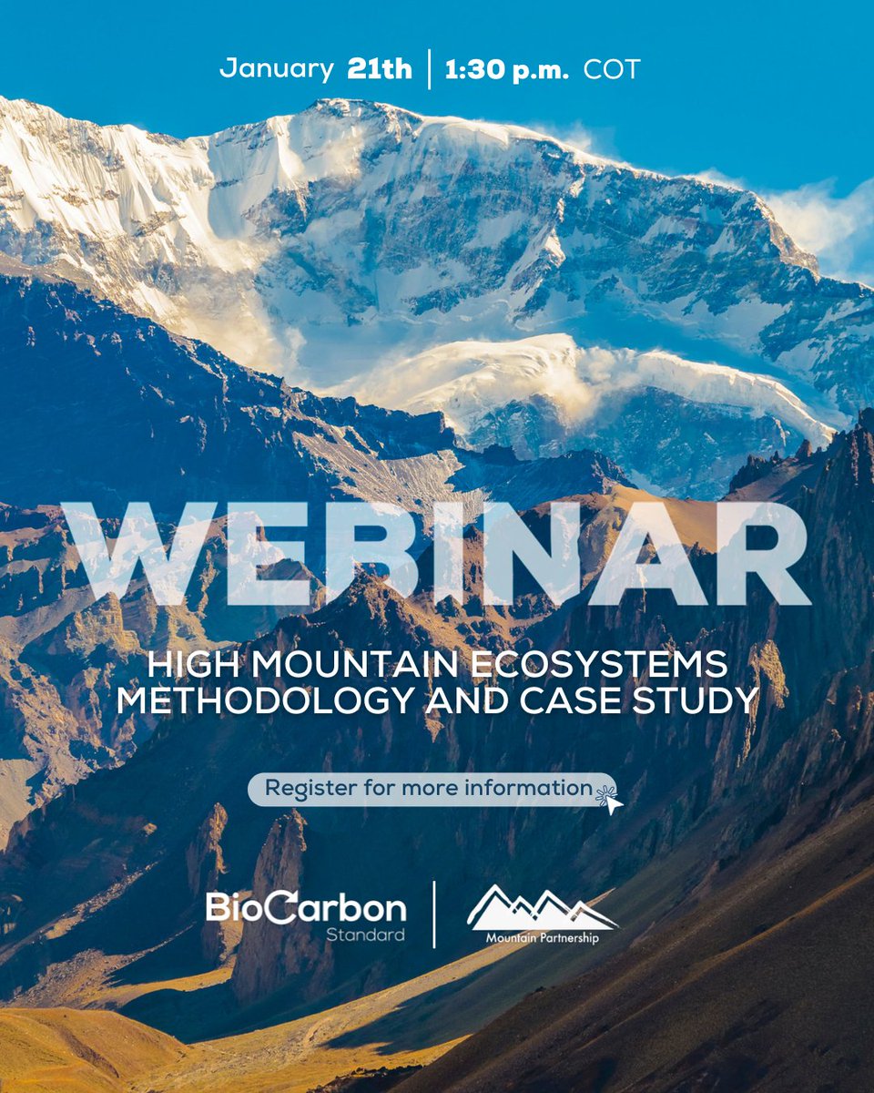 BioCarbonStan's tweet photo. 🌍 High mountain ecosystems are vital for climate mitigation &amp; biodiversity but face growing threats.

Join BioCarbon Standard’s webinar (part of #MountainPartnership events) during the Intl Year of Glaciers' Preservation 2025.

Register:https://t.co/JMXksUrSJl

#Sustainability https://t.co/rPqIY615vg