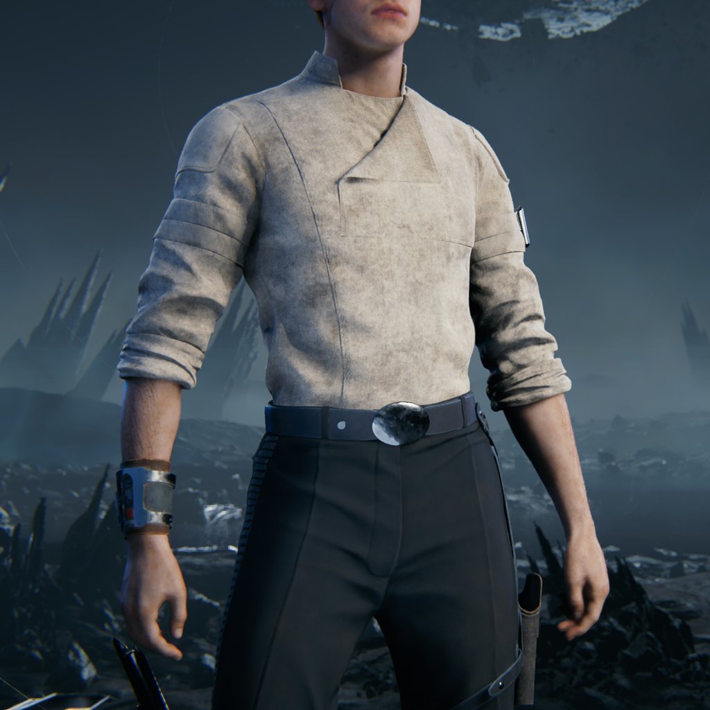 RhinestoneJoe's tweet photo. @5017Set It's likely a Cal variant, either from Jedi: Survivor or some other media. He does wear a Han Solo style shirt, as well as a similar bib shirt, in Jedi: Survivor so my money is it's the latter. https://t.co/LbPkGNoMmf