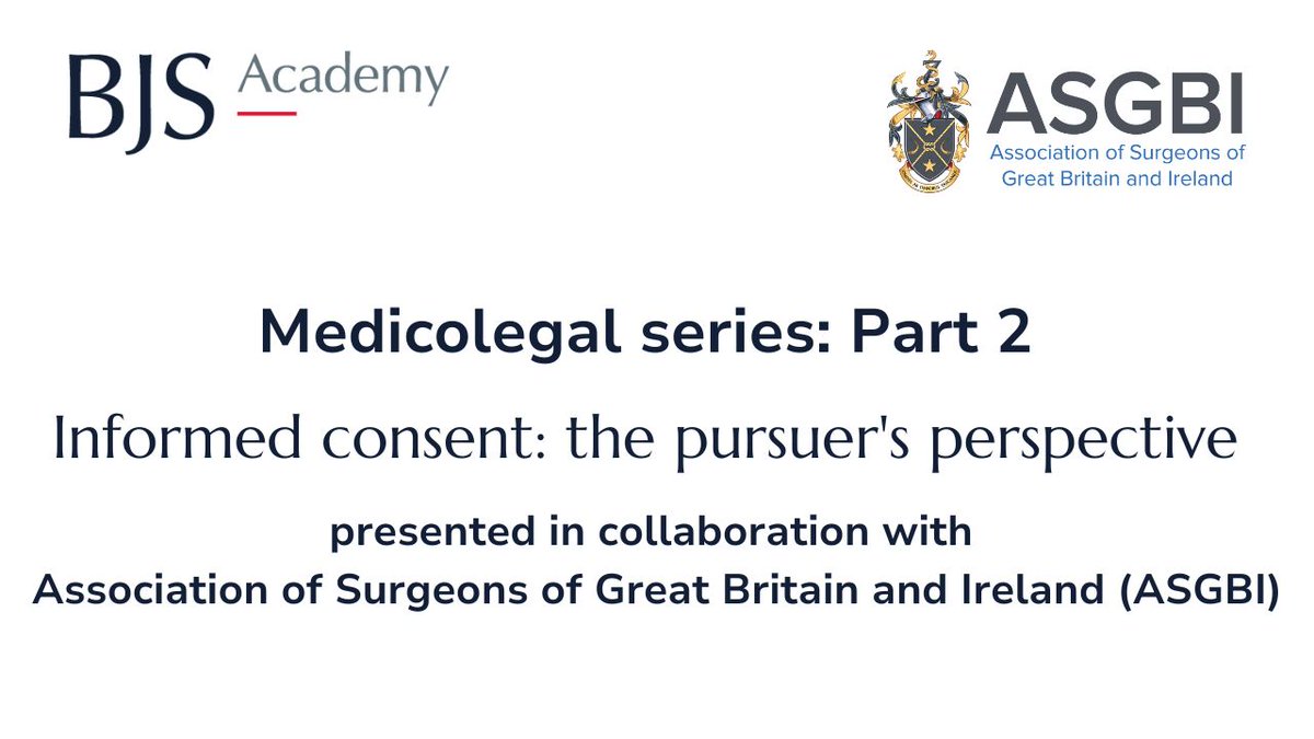 👀 Have you seen our medicolegal series?

Parts 1️⃣ &amp; 2️⃣, in collaboration with <a href="/asgbi/">ASGBI</a>, are on BJS Academy!

Part 2️⃣ features Nadine Montgomery, whose case transformed patient consent law, presenting her perspective on Montgomery v Lanarkshire Health Board.

➡️