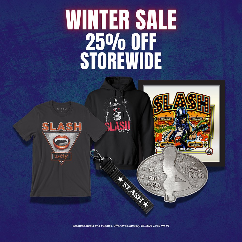 Slash's tweet photo. Winter sale is here! Shop 25% off storewide. Click the link in bio and head to https://t.co/aKCRLBxcm4. Available internationally. #slashnews https://t.co/Eyep8DMuWL