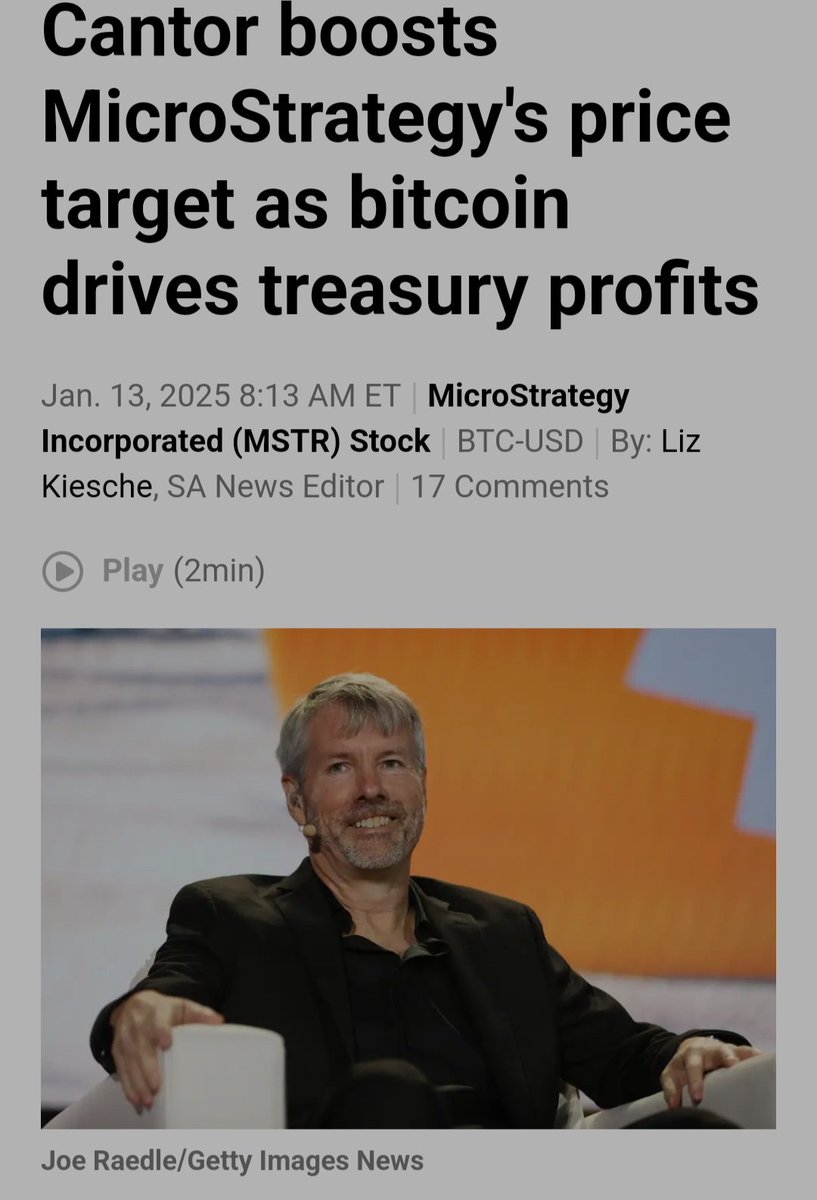 Cantor Fitzgerald raises price target on $MSTR from $518 to $613 as  insiders seem to be talking very candidly about the SBR and a very Bitcoin  friendly administration is inaugurated in a