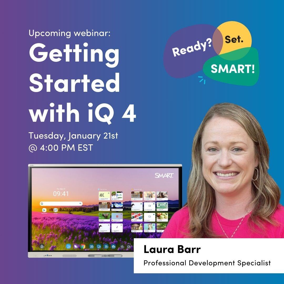 SMART_Tech's tweet photo. iQ 4 has the power to transform lessons into immersive learning experiences. Discover what it can do in your classroom on January 21st at 4pm EST. https://t.co/MBhOWLqjxe https://t.co/t8lz6MiWL3