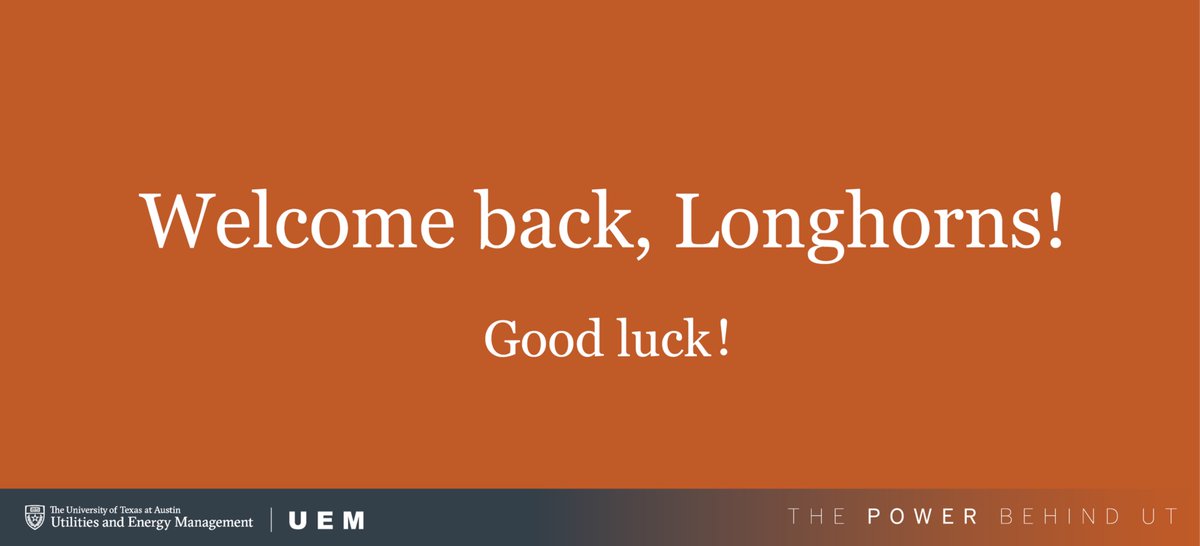 UT_Utilities's tweet photo. New semester, new opportunities. At @UTAustin, 2025 is the "Year of Energy". Let's make it count!  

#Spring2025 #ThePOWERbehindUT #BacktoSchool #HookEm https://t.co/14XHkDAy96
