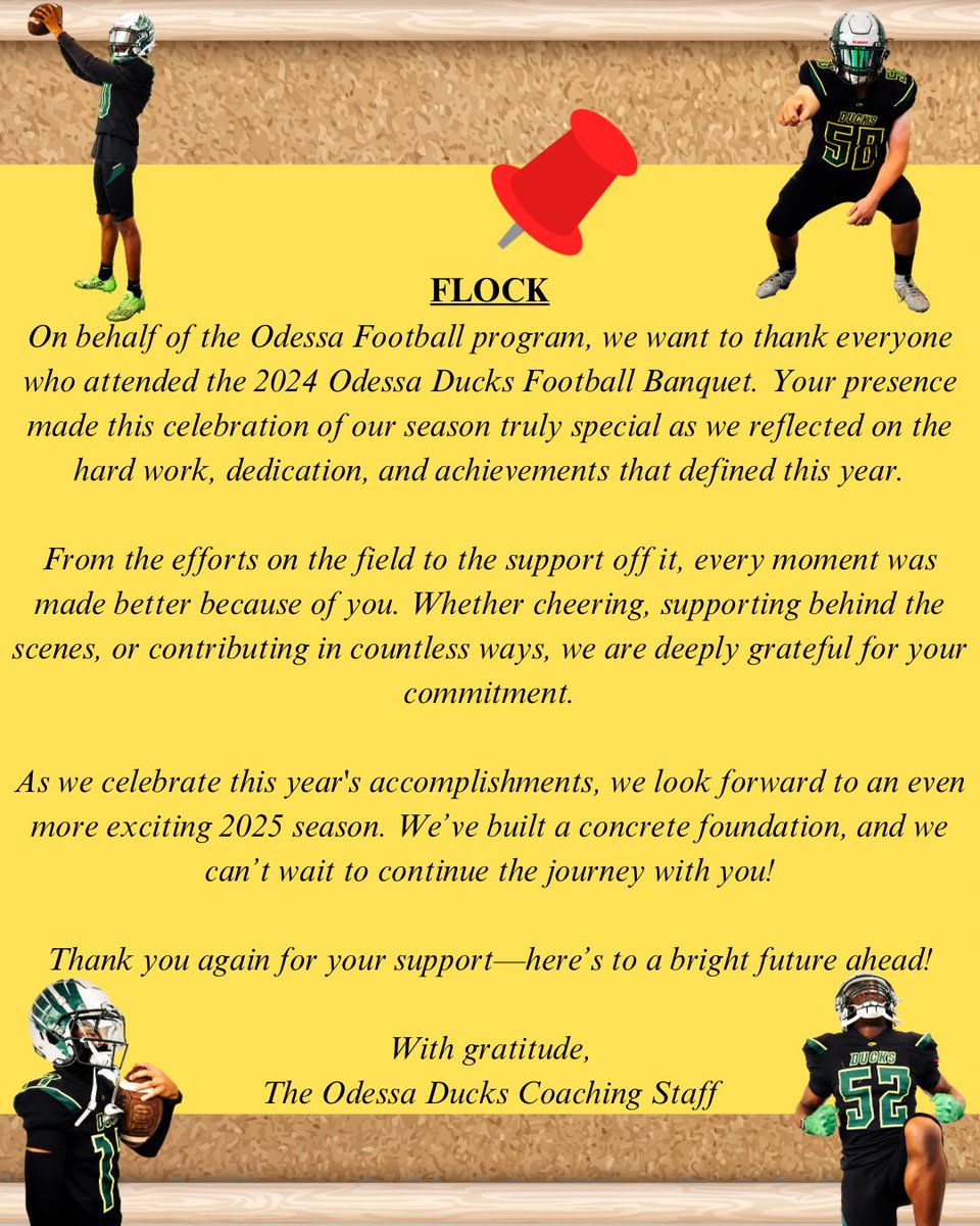 ODESSA DUCKS FOOTBALL (@ducknationfb) on Twitter photo THANK YOU FROM THE POND💪
<a href="/OHSDuckNation/">Odessa High School DE</a> <a href="/AppoSchools/">AppoSchools</a> <a href="/appoSDathletics/">ASD Athletics</a>
LEGACIES START HERE.
WHAT’S IMPORTANT NOW‼️
🟡 #GoDucksGo | #ThePond | #WIN 🟢 THANK YOU FROM THE POND💪
<a href="/OHSDuckNation/">Odessa High School DE</a> <a href="/AppoSchools/">AppoSchools</a> <a href="/appoSDathletics/">ASD Athletics</a>
LEGACIES START HERE.
WHAT’S IMPORTANT NOW‼️
🟡 #GoDucksGo | #ThePond | #WIN 🟢