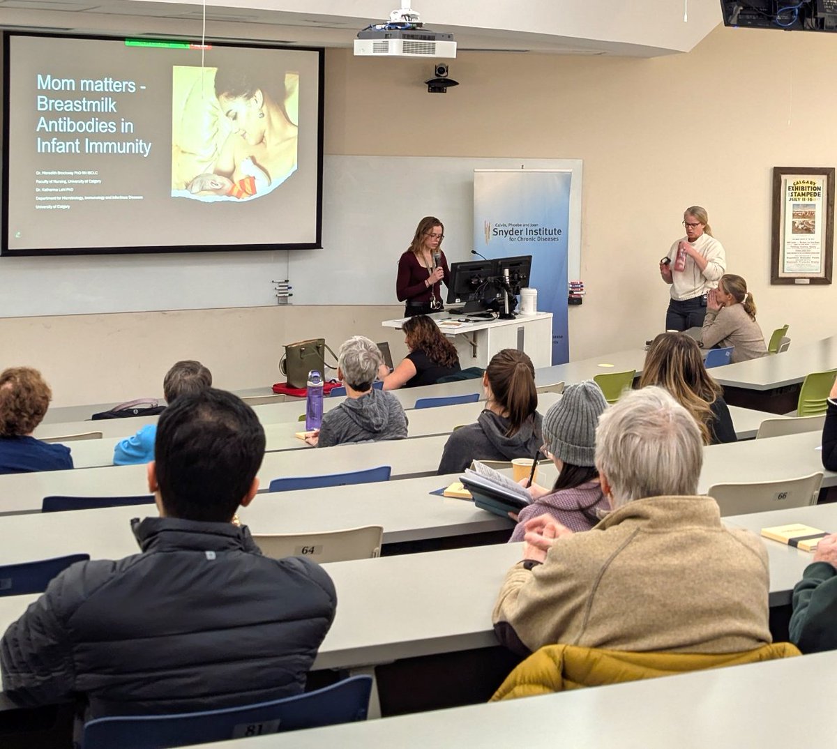 SnyderInstitute's tweet photo. Dr. Katharina Lahl and Dr. Merilee Brockway shared the Mini-Med stage on Jan 6. If you missed the lecture, check out the podcast: https://t.co/vsIWBY5HdW
#BreastmilkImmunity #InfantHealth #MomMatters #ChildHealth #MedicalResearch #MiniMedSchool
@UCalgary @UCalgaryMed @katha_lahl https://t.co/AuWXup9Qos
