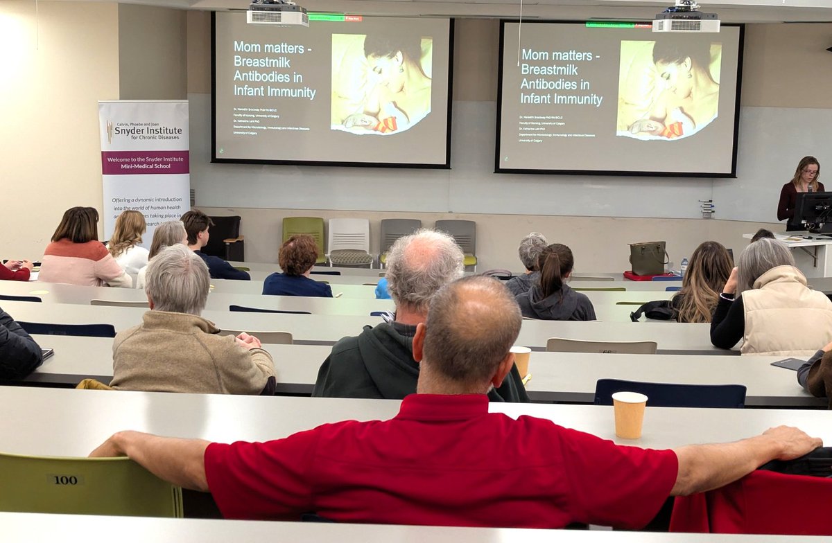 SnyderInstitute's tweet photo. Dr. Katharina Lahl and Dr. Merilee Brockway shared the Mini-Med stage on Jan 6. If you missed the lecture, check out the podcast: https://t.co/vsIWBY5HdW
#BreastmilkImmunity #InfantHealth #MomMatters #ChildHealth #MedicalResearch #MiniMedSchool
@UCalgary @UCalgaryMed @katha_lahl https://t.co/AuWXup9Qos