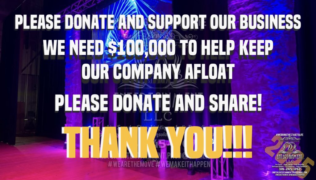 CALL OR TEXT US TODAY!!!!! 318-245-1767, for ALL of your SOUND/STAGE LIGHTING AND EFFECTS/INSTRUMENT RENTAL NEEDS!
gofund.me/2ace856f #AVProduction #Events #EventPlanning #ProfessionalAudio #SoundSystem #LiveSound #eventplanner #corporateevents #AV #entertainment #music #lit