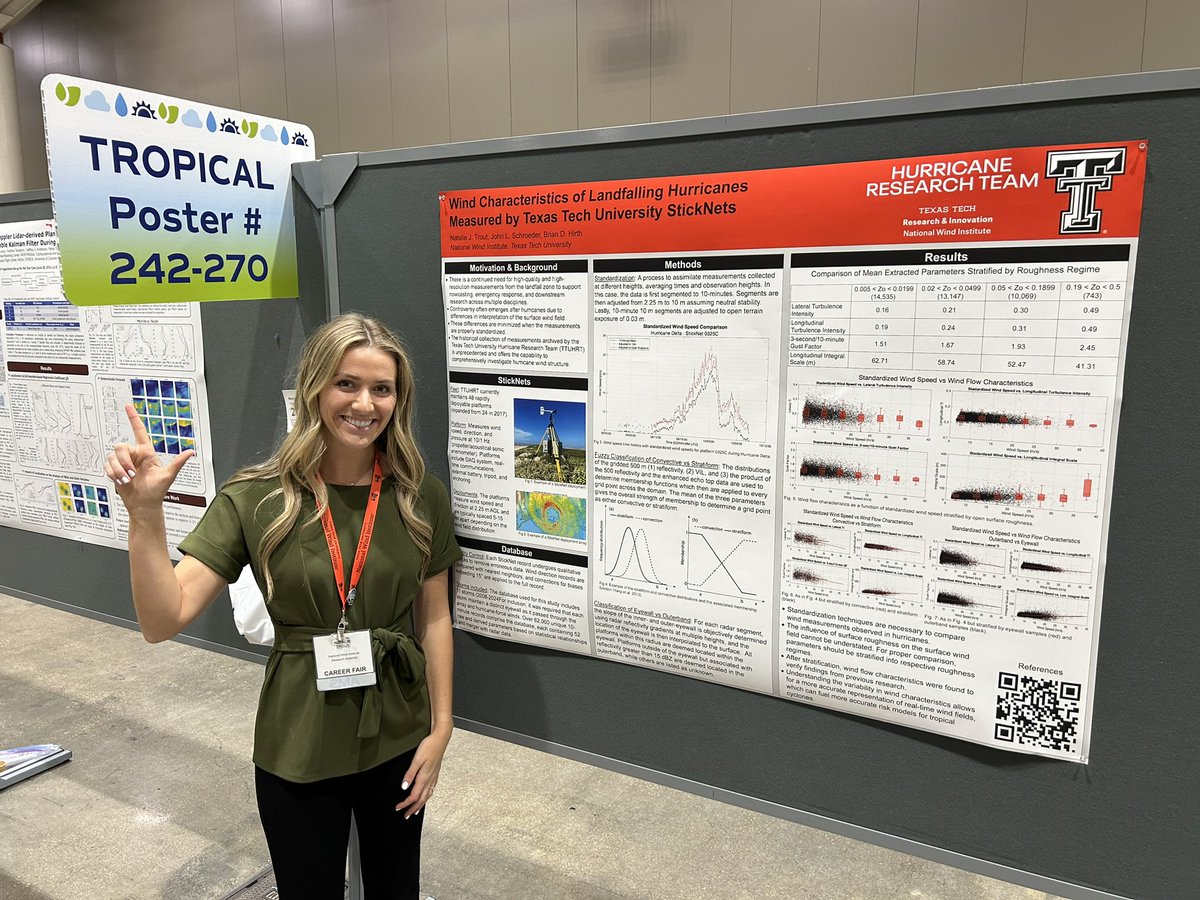 Want to hear about the surface wind characteristics of land falling hurricanes from measurements taken by @ttuhrt? Come check out my poster today at #AMS2025