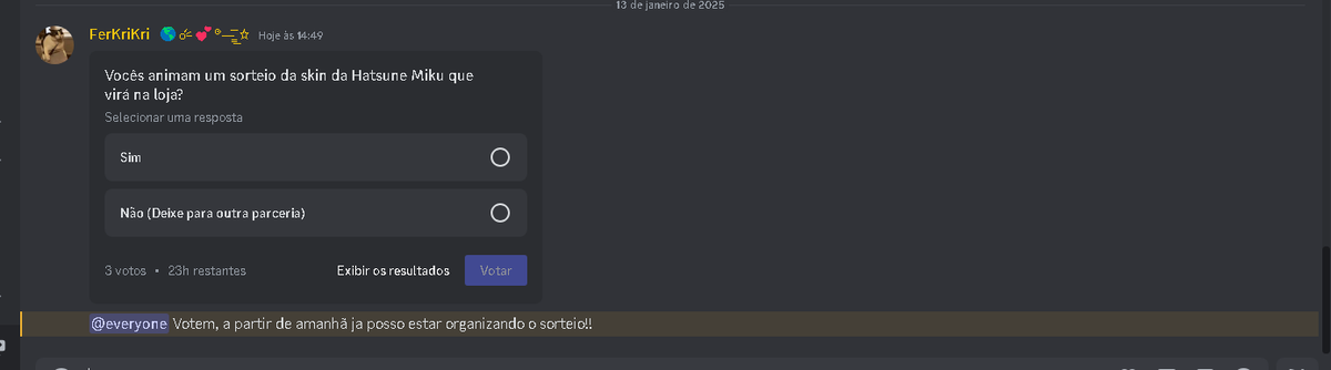 YebucksLoja's tweet photo. Tava pensando em sortear a skin da Hatsune Miku que virá na loja mas será que vocês vão querer??? 🤔 
Entrem no server e votem!!
https://t.co/7Izic4GlrJ