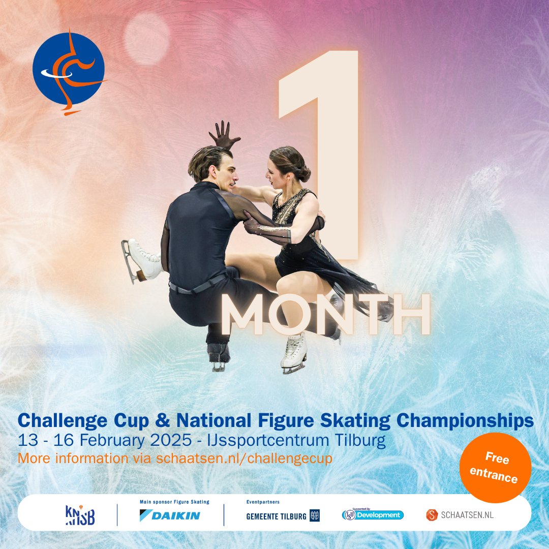 [ENG] In 1 month the Challenge Cup will start at IJssportcentrum Tilburg! The entrance is free and you can watch the competition also via a paid livestream (more information follows). ✨⛸️🩵

👉🏻 More information about the competition and livestream via: schaatsen.nl/challengecup