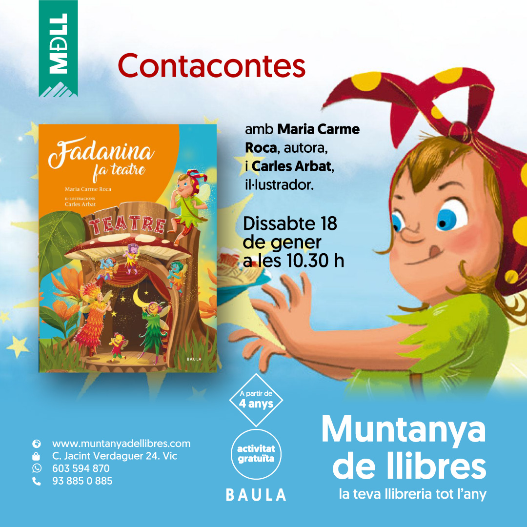 Aquest dissabte tenim contacontes amb la <a href="/MCarmeRocaCosta/">Maria Carme Roca</a> i en Carles Arbat. Coneixeu la Fadanina? <a href="/baula_editorial/">BAULA</a>