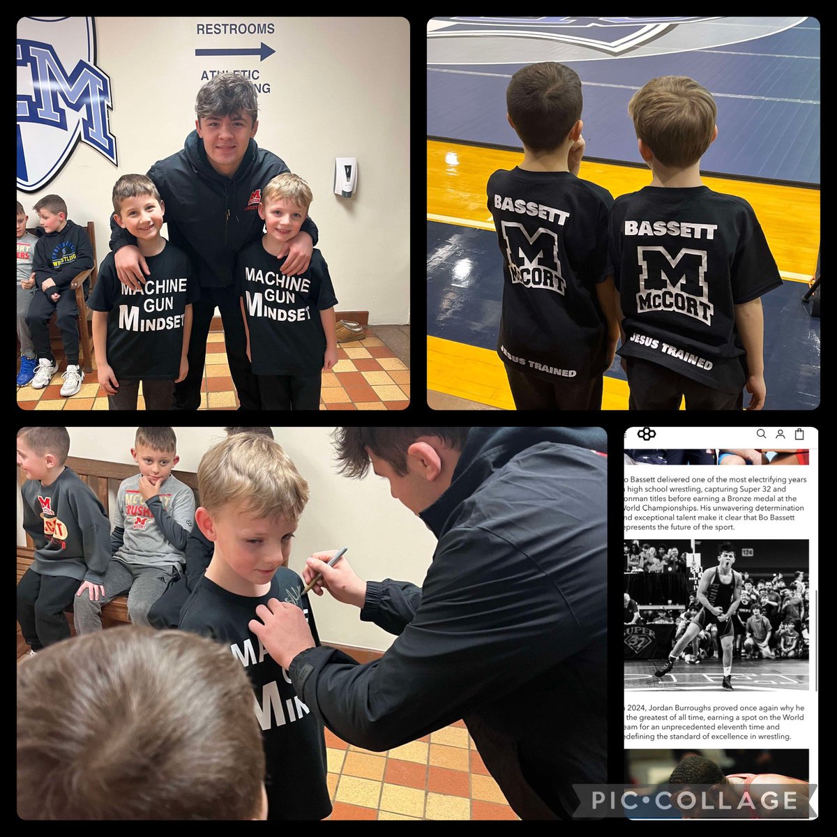 BoBassett06's tweet image. The Sem match was amazing for our program! It was also amazing to get to meet so many little hammers who came out to check out the dual. These two little guys had the best shirts. #MachineGunMindset #JesusTrained