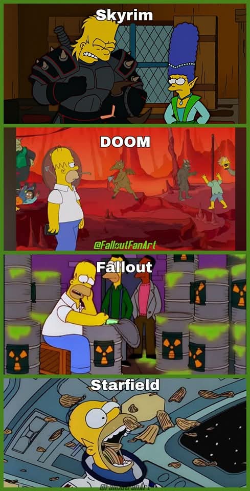 FalloutFanArt's tweet photo. "I'm sorry, honey, but those games cost up to $70. And they're violent, and they distract you from your schoolwork" -Marge Simpson
#Fallout #thesimpsons #Doom #Skyrim https://t.co/ILrS5QmbNx