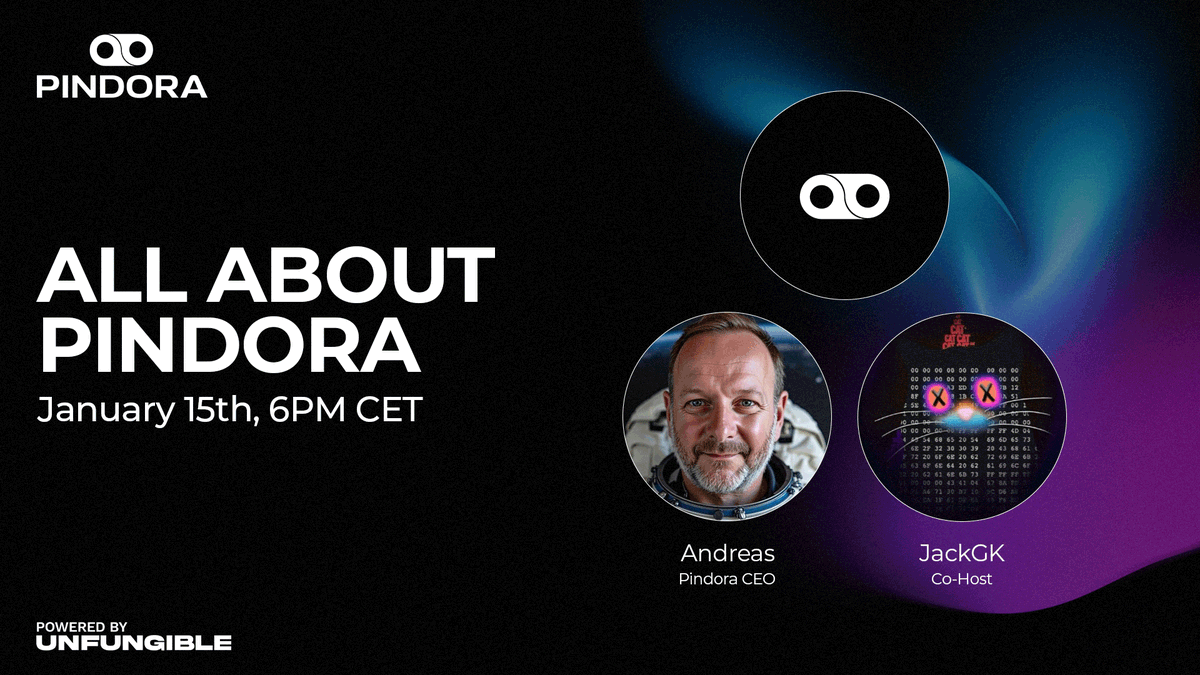 Pindora_HQ's tweet photo. Pindora is teaming up with Unfungible for a series of X Spaces. 

Tune in to the first Space this Wednesday to catch our CEO Andreas dropping alpha about our vision, $LUCIA, and what's ahead. 

⏰January 15th, 6 PM CET

Set your reminders below 👇 https://t.co/CzmPAphvtb