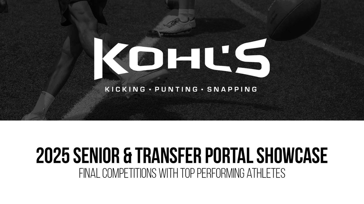 KohlsKicking's tweet photo. 🎥 Video Premiere TONIGHT
⏰ 8:00 PM CST
🏈 Kohl's Senior &amp; Transfer Portal Showcase

Top uncommitted kickers, punters, and snappers in the Class of 2025 and Transfer Portal go head-to-head in final competitions!

➡️ Watch Tonight: https://t.co/mAy86iwKrO https://t.co/Ble7HnWnrj