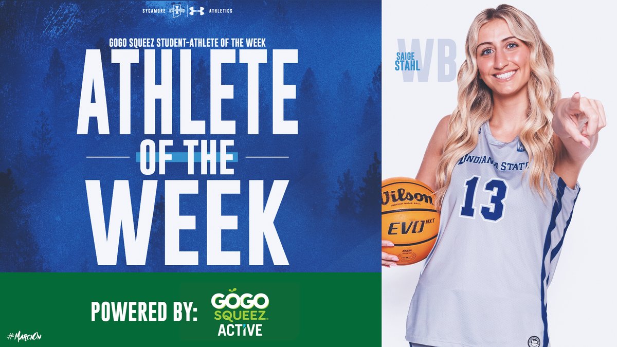 IndStAthletics's tweet photo. .@IndStWBB's @SaigeStahl named this week's #GoGoSqueez Student-Athlete of the Week
https://t.co/OiSPpzhMS5
#MarchOn https://t.co/07ngTQxMrI