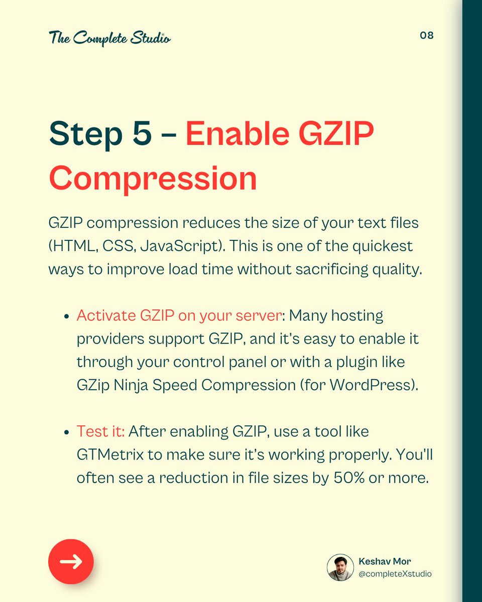 MadeByComplete's tweet photo. Step 5: Enable GZIP Compression

Activate GZIP compression to reduce file sizes by 50% or more! This simple fix can make a huge difference to your site’s speed. ⚡ 

#SEO #WebSpeed #WebsiteOptimization #GZIPCompression https://t.co/3OoPdDf3so
