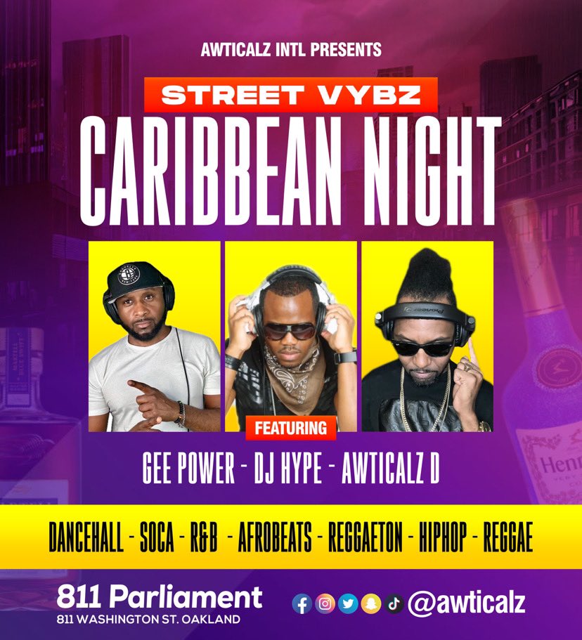 Awticalz's tweet photo. ⏰ When: FRI. Jan. 17th 2025 (S/V FRIDAY - (((CARIBBEAN 🏝️ NIGHT) 🆓 B4 11PM 🎟️ 
 #REGGAE 🔊 #DANCEHALL 🔊 #SOCA 🔊 

📍WHERE: @811parliament • 811 Washington St. 

Bottles🍾 &amp; Drink 🥃 Specials all 🙌 night. 🎇
🇯🇲 FOOD TRUCK 🚐 ON SITE 😋 @countrypeppa510 

@811parliament https://t.co/D6SO4124up