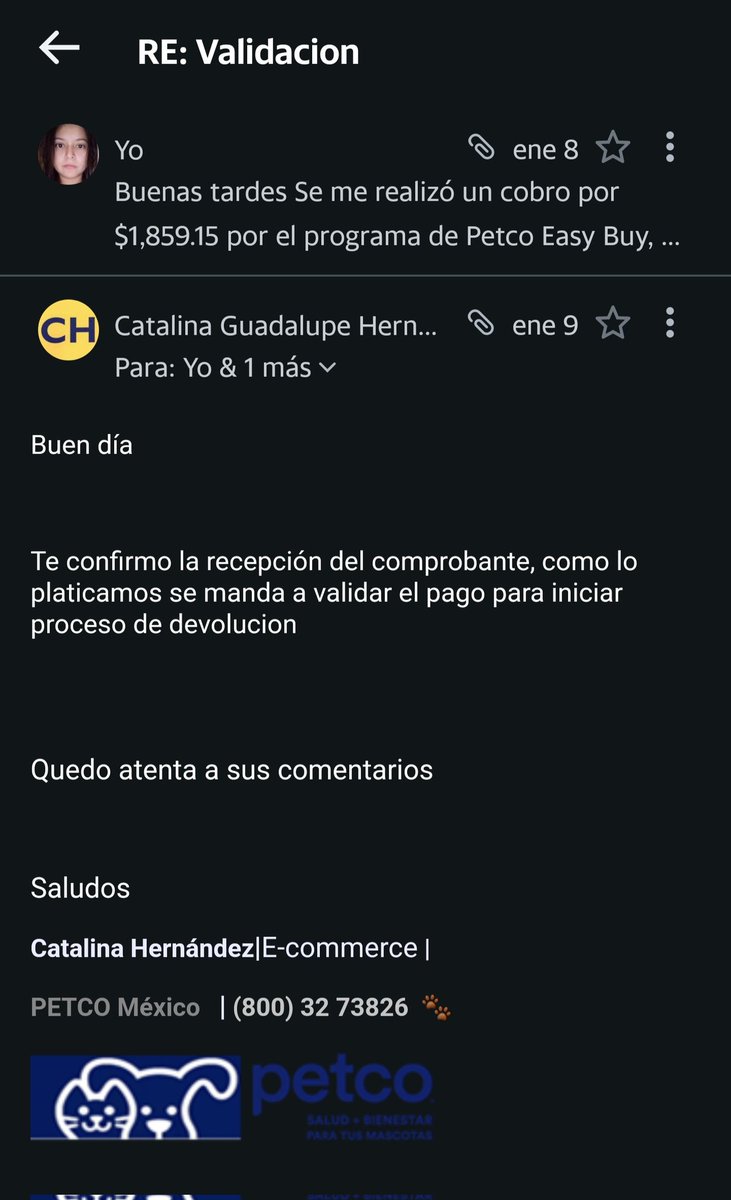 Mariduake's tweet photo. @PetcoMexico Ya hablé 3 veces a servicio al cliente, ya envié el correo con el cobro y de hecho ya me confirmaron que nunca se generó una orden.  Y aquí sigo esperando a que por lo menos me manden un correo de confirmación del reembolso. https://t.co/GKPDJYloYJ
