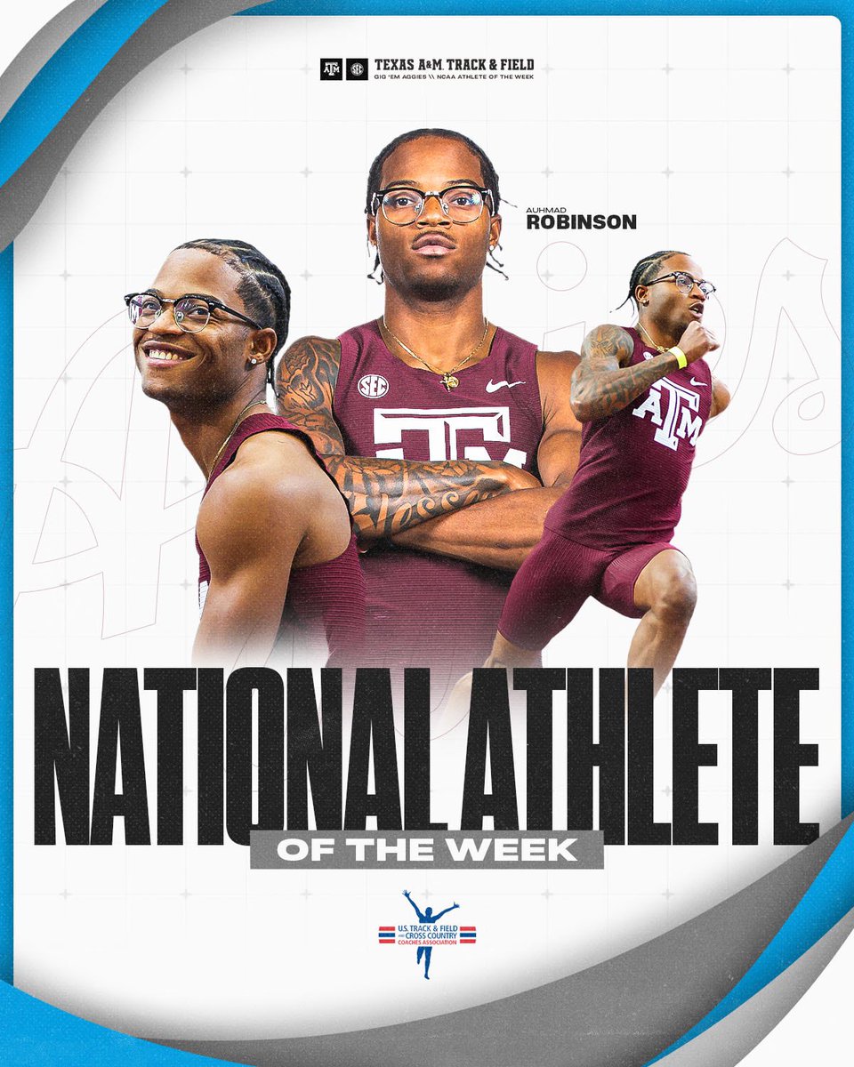 Put the nation on notice 👀

Auhmad Robinson was named USTFCCCA D1 National Athlete of the Week 👍

#GigEm // #AggieTF